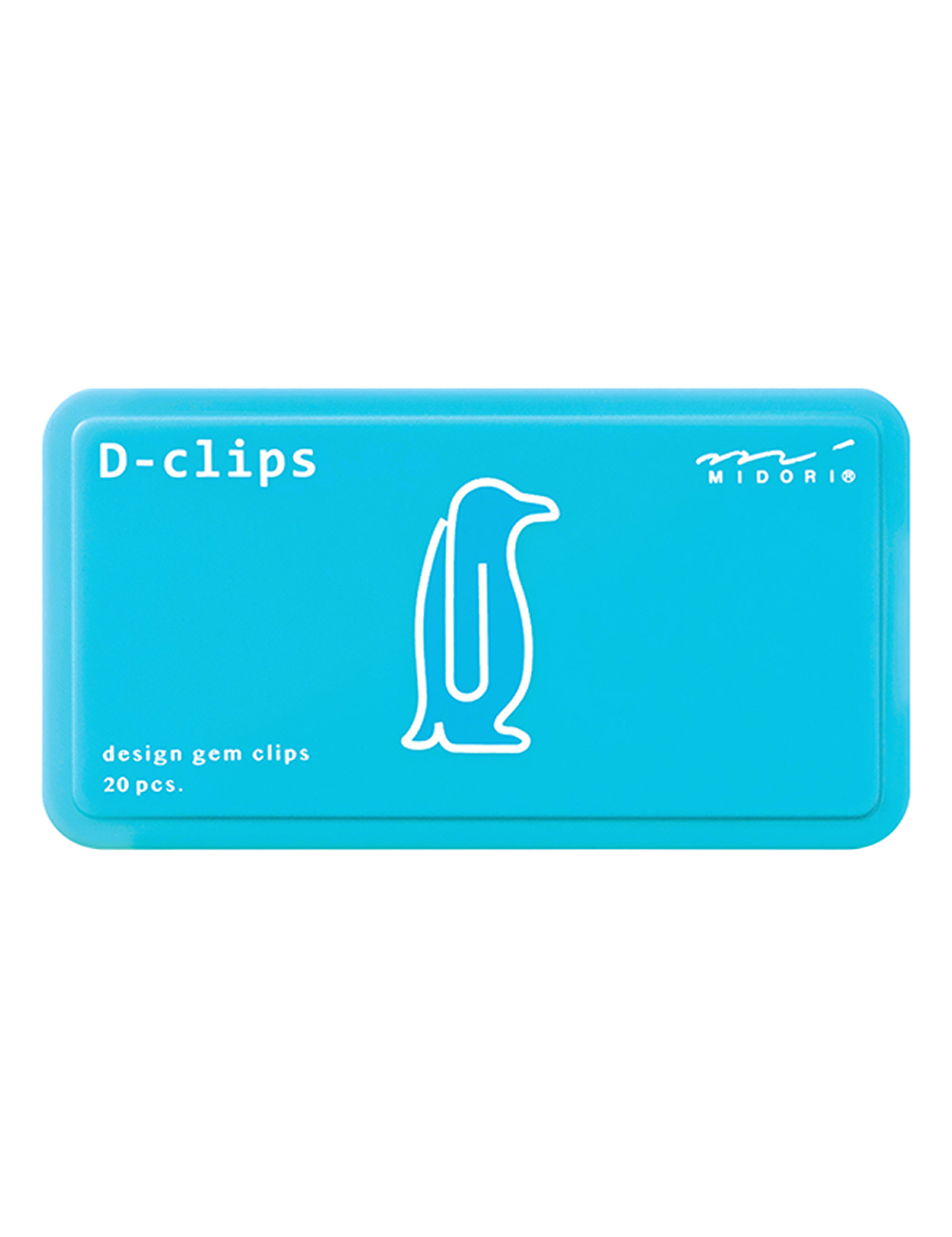 Midori D-Clips Büroklammern in Pinguinform Schachtel Frontansicht