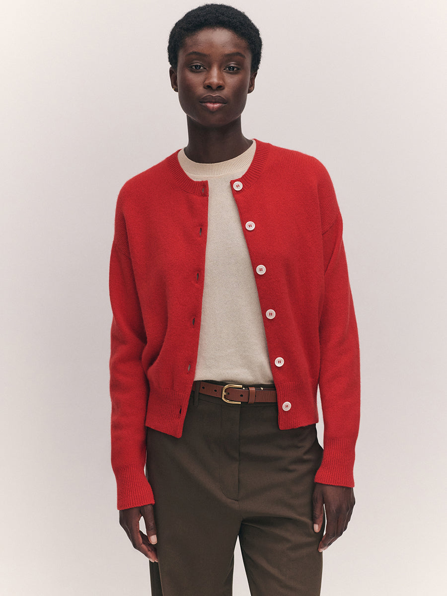 Ada Crewneck Cardigan Poppy Red