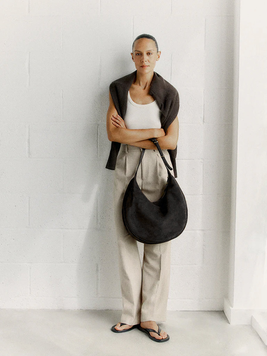 Moon Hobo Bag Black Suede