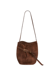 Belted Bucket Bag Dark Brown Suede