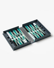 Printworks Classic Backgammon Spiel in Blau Grau Grün geöffnet Detailansicht