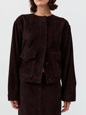 Suede Utility Cocoon Bomber Coffee Braun