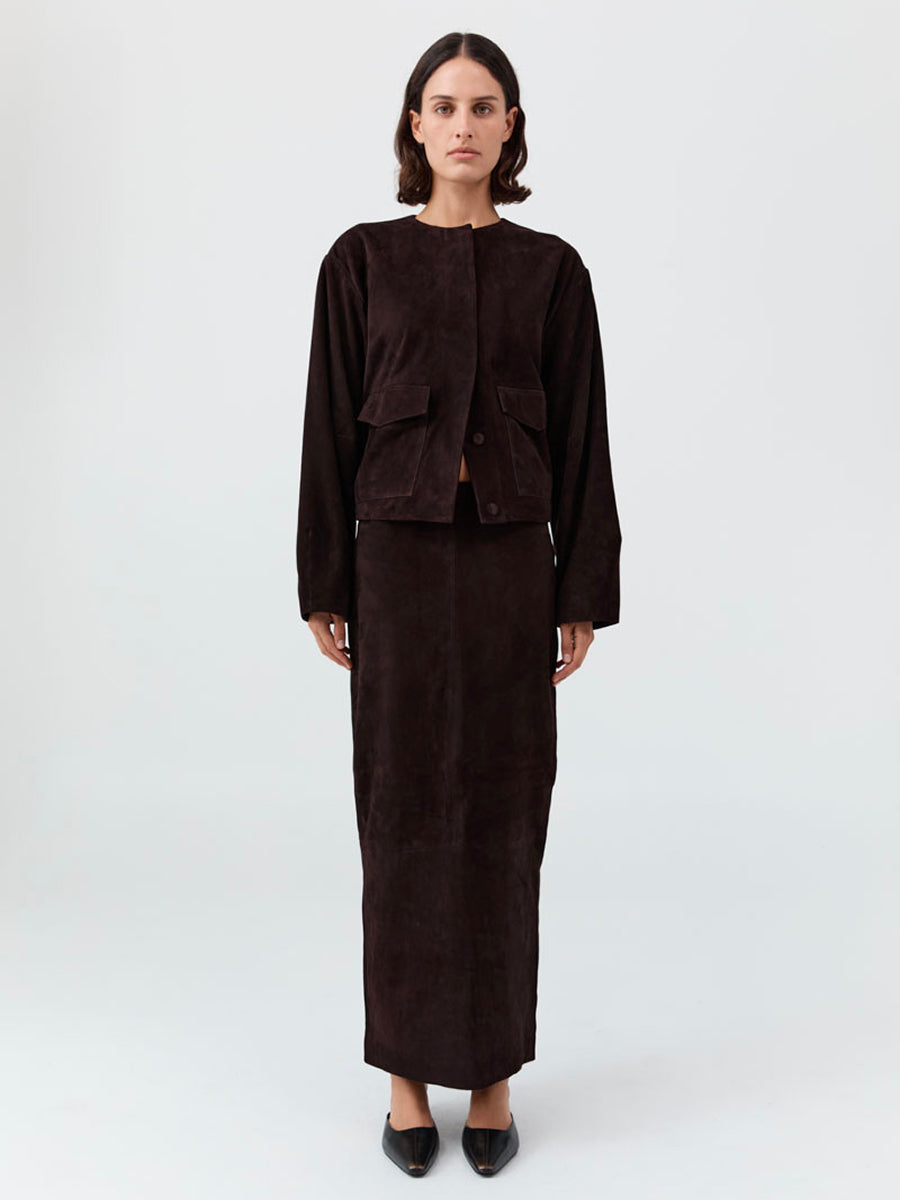 Suede Utility Cocoon Bomber Coffee Braun