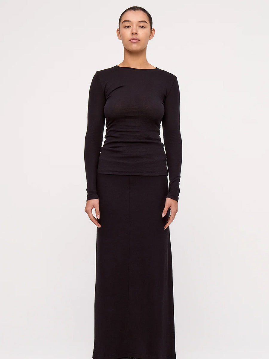 Rib Hemp Jersey Longsleeve Top Schwarz