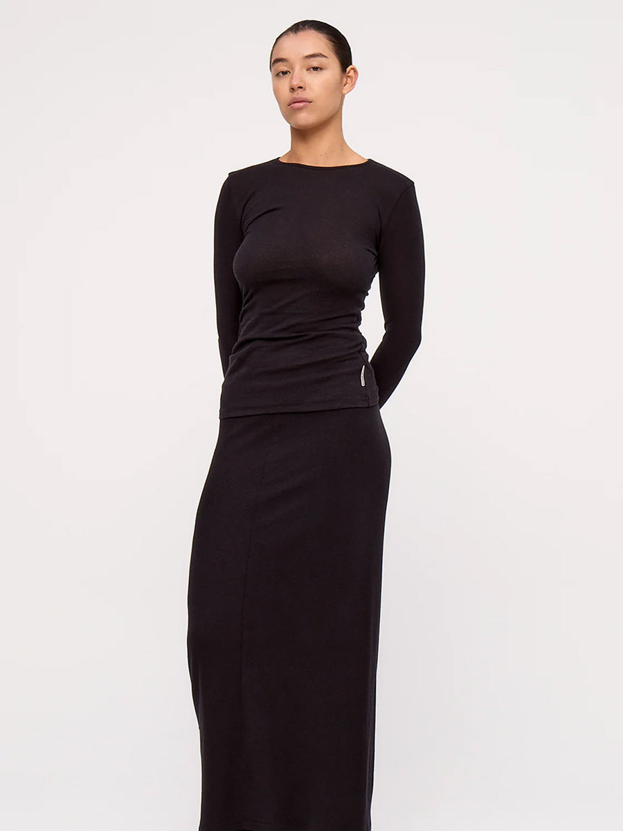 Rib Hemp Jersey Longsleeve Top Schwarz